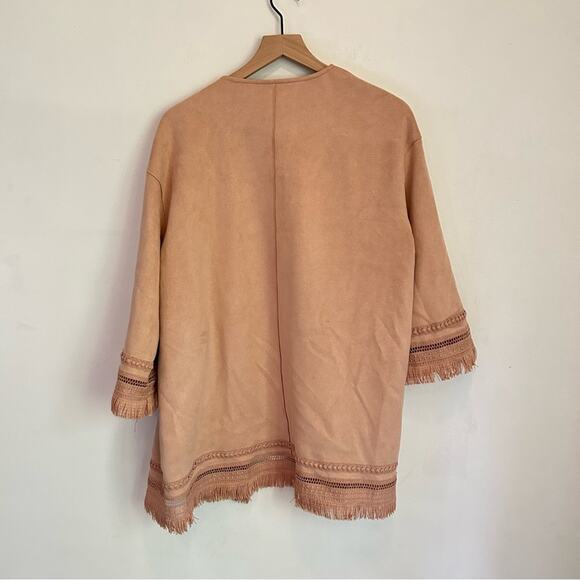 Zara Faux Suede Fringe Open Jacket Pink Size M - Picture 4 of 7